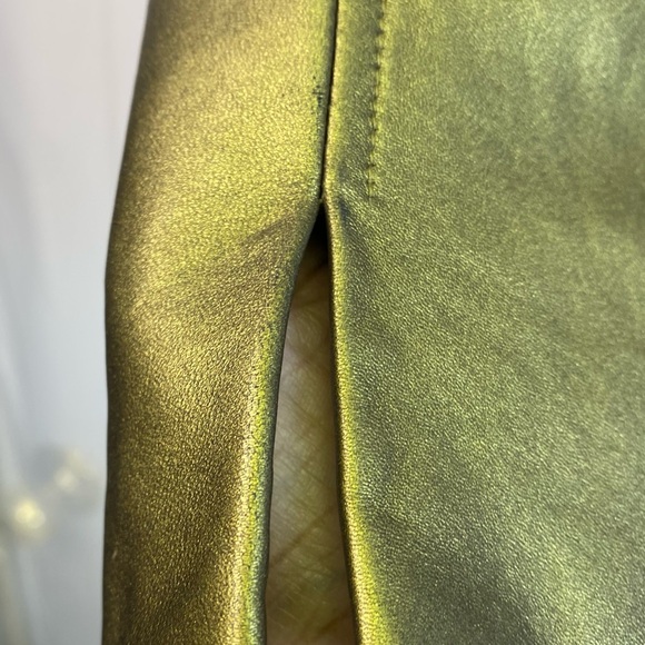 Linda Allard Ellen Tracy Metallic Green Gold Leather Jacket - Picture 6 of 10